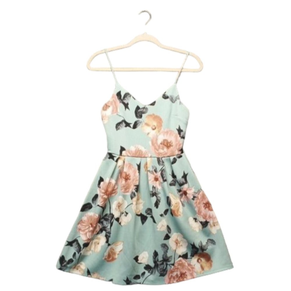 🍑NWT MONTEAU Women Mini Sun Dress Floral Knit Beach Summer Size S(4-6)